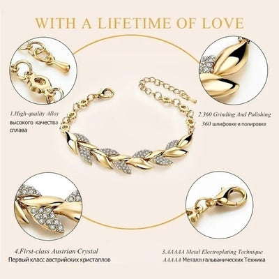 Luxury Love Braided Leaf Bracelet Charm Crystal Wedding Bracelets for Women Anniversary Valentines Day Gifts Aesthetic Jewelry