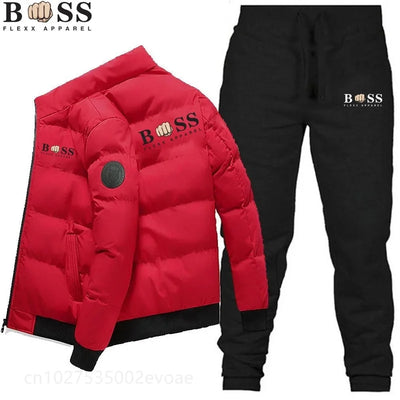 2023 Fashion Winter Korean BSS FLEXX APPAREL Men's Fashion Warm New Windproof High Quality Polyester Zipper Jacket and Pants 2-p