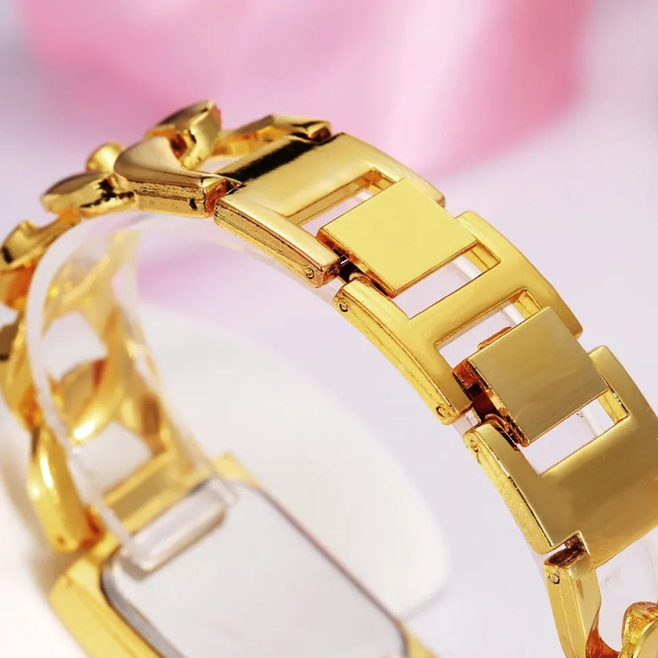 Women Square Quartz Watch Diamond Setting Gold Black Fashion Casual Stainless Steel Ladies Watch