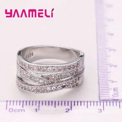 Fashion Women Men Rings 925 Sterling Silver Color Jewelry Crystal Inlay Overpass Cross Bague Bijoux Dropshipping 5-13