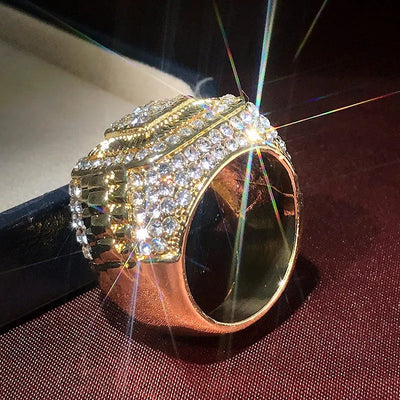 Shiny Zircon Hip Hop Charm Men's Ring Party Celebration Wedding Luxury Premium Bead Jewelry Accessory Birthday Gift