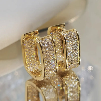 Huitan Korean Fashion Paved CZ Hoop Earrings for Women Metal Silver Color/Gold Color Simple Versatile Girls Earrings Hot Jewelry