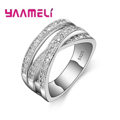Fashion Women Men Rings 925 Sterling Silver Color Jewelry Crystal Inlay Overpass Cross Bague Bijoux Dropshipping 5-13