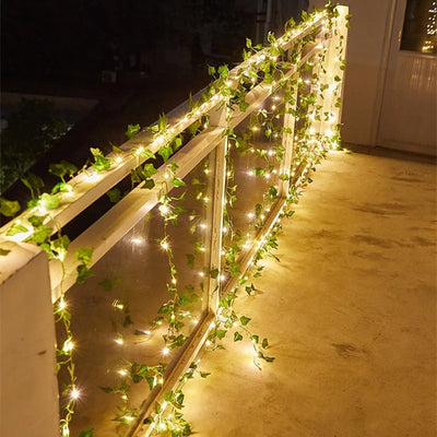 Flower Green Leaf String Lights Artificial Vine Fairy Lights Battery Powered Christmas Tree Garland Light for Weeding Home Decor