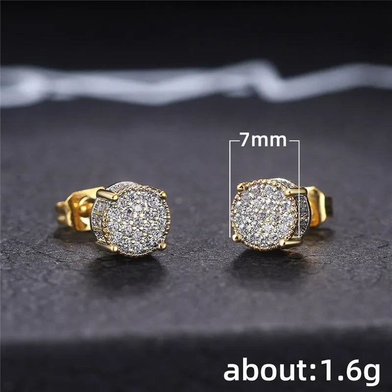 Huitan Fancy Round Shaped Stud Earrings Paved Shiny CZ Stone Silver Color/Gold Everyday Fashion Versatile Women's Ear Jewelry