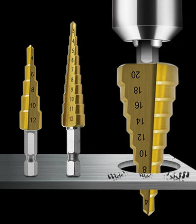 3pcs 3-12mm 4-12mm 4-20mm HSS Straight Groove Step Drill Bit Set Titanium Coated Wood Metal Hole Cutter Core Cone Drilling Tools