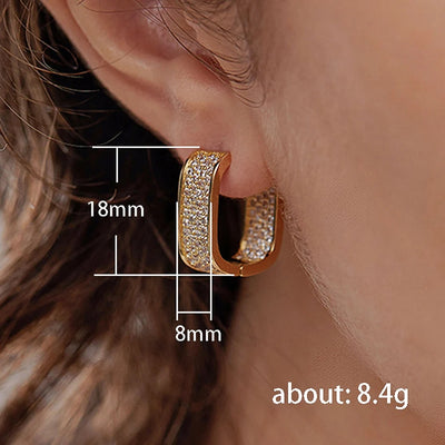 Huitan Korean Fashion Paved CZ Hoop Earrings for Women Metal Silver Color/Gold Color Simple Versatile Girls Earrings Hot Jewelry
