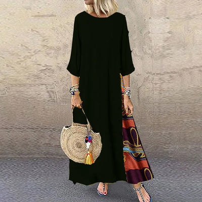 2023 Woman Summer Dress Vintage Cotton Linen Three Quarter Sleeve Long Dress Casual Loose Clothing Streetwear Party Dresses