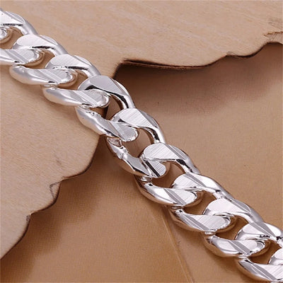 New High-end Women's Mens Fine Silver Color Bracelet Fashion Jewelry Gift Men's 10MM Square Beautiful Gem
