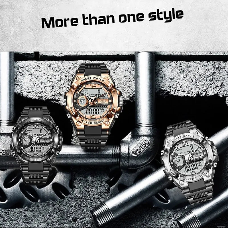 LIGE Men Military Watch Digital 50m Waterproof Wristwatch LED Quartz Clock Sport Watch Male Big Watches Men Relogios Masculino