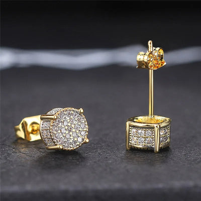 Huitan Fancy Round Shaped Stud Earrings Paved Shiny CZ Stone Silver Color/Gold Everyday Fashion Versatile Women's Ear Jewelry