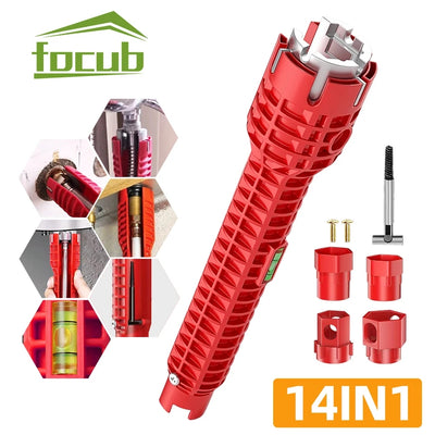 14 In 1 Faucet Sink Wrench Pipe Wrenches Faucet Sink Installer Kit for Bathroom Kitchen Plumbing Repair Installation Hand Tools