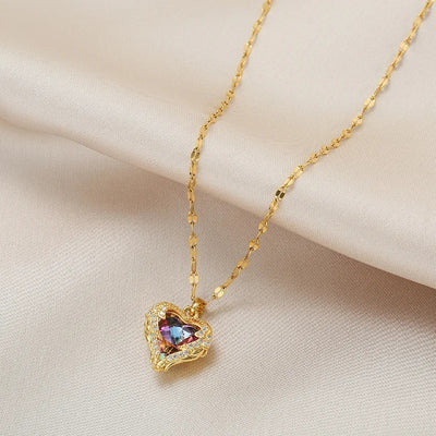 DIEYURO 316L Stainless Steel Beautiful Love Heart Amethyst Gold Pendant Shiny Temperament Gift Women Jewelry Wear Everyday 2021