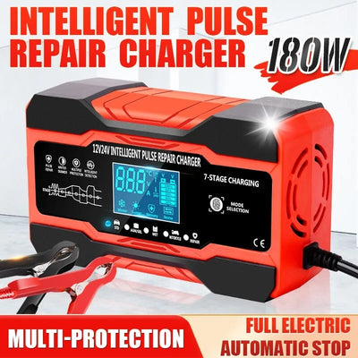 12V-24V Car Battery-Charger Full Automatic 12V 10A Digital Car Battery Charger Pulse Repair for AGM GEL WET Lead Acid
