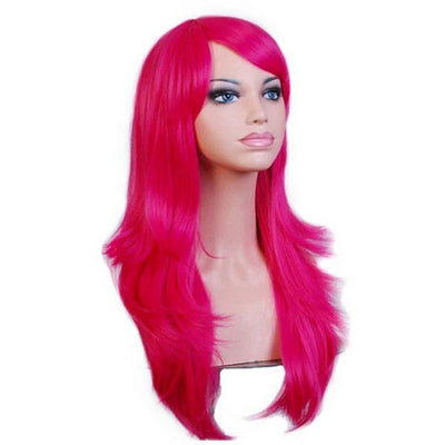 Women Long Wavy Cosplay Wig Red Rose Pink Black Blue Sliver Gray Brown Temperature Synthetic Hair Wigs - My Store