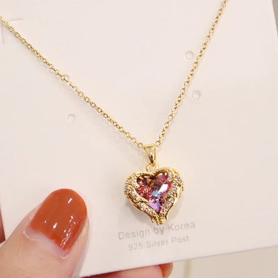 DIEYURO 316L Stainless Steel Beautiful Love Heart Amethyst Gold Pendant Shiny Temperament Gift Women Jewelry Wear Everyday 2021 - My Store