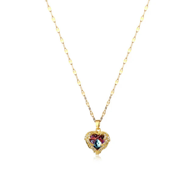 DIEYURO 316L Stainless Steel Beautiful Love Heart Amethyst Gold Pendant Shiny Temperament Gift Women Jewelry Wear Everyday 2021 - My Store
