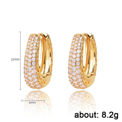 Huitan Hollow Gold Color Hoop Earrings for Women Paved Dazzling CZ Stone Luxury Trendy Female Circle Earrings Statement Jewelry - My Store