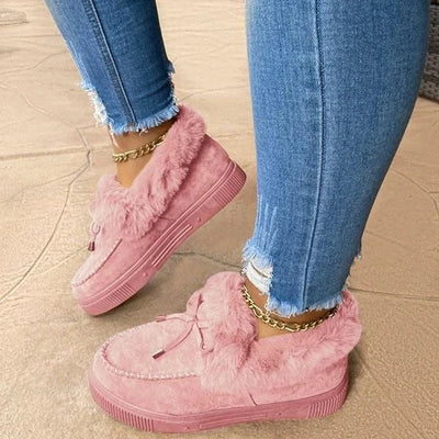 Solid Color Furry Females Feetwear Women Winter Cotton Shoes Plush Warm Snow Boots Ladies Casual Flat Short Boots 2023 - My Store