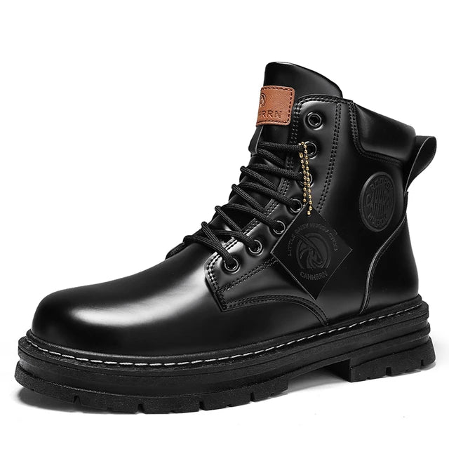 High Top Boots Men Leather Shoes Fashion Motorcycle Ankle Military Boots For Men Winter Boots Man Shoes Lace-Up Botas Hombre - My Store