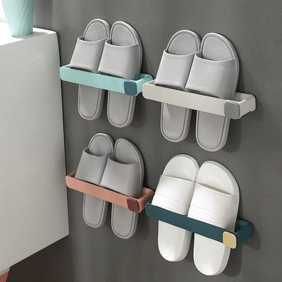 Bathroom Slipper Shelf No Punching Wall Mounted One Piece Shoe Rack Space Saving Shelf Bathroom Hanging - My Store