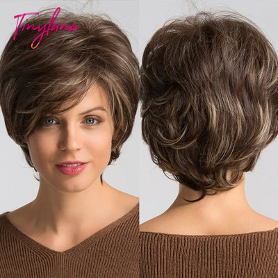 Short Pixie Cut Dark Brown Synthetic Wigs Natural Straight Layered Wig with Fluffy Bangs for Women Daily Heat Resistant Hair - My Store