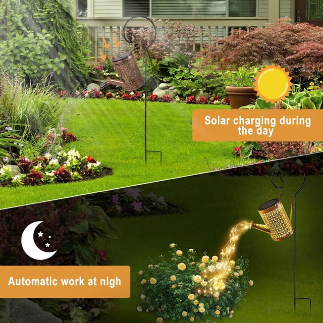 Solar Watering Can with Cascading Light Water Can Solar Lights Garden Decorative Solar Waterfall Lights Waterproof Hanging Light - My Store