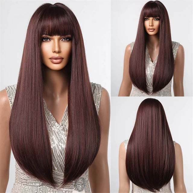 Black Hair Long Straight Wigs for Women Natural Hair Synthetic Wigs Daily Cosplay Heat Resistant - My Store