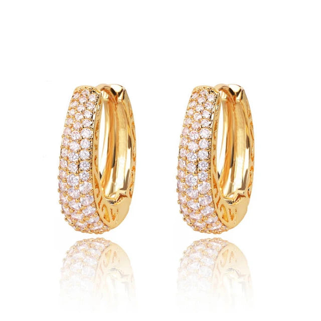 Huitan Hollow Gold Color Hoop Earrings for Women Paved Dazzling CZ Stone Luxury Trendy Female Circle Earrings Statement Jewelry - My Store