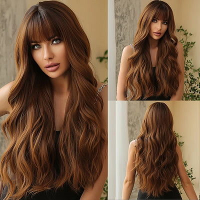 Brown Blonde Ombre Natural Hair Wigs for Women Long Wavy With Dark Roots Synthetic Wig for Women Heat Resistant Coaplay Wigs - My Store