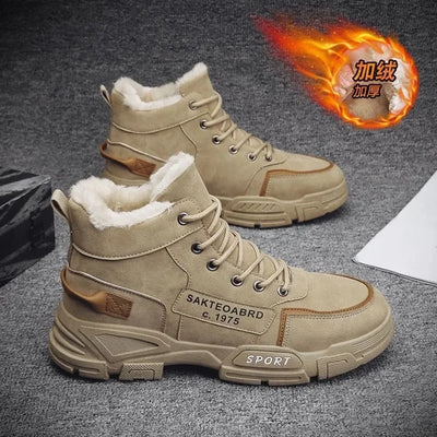 New Boots Men Winter Fashion Plush Shoes Snow Boots Male Casual Outdoor Sneakers Lace Up Warm Shoes Non Slip Ankle Boots Male - My Store