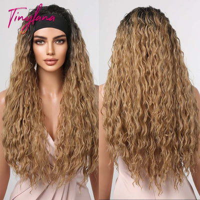 Curly Headband Synthetic Wigs Natural Black Long Women's Headband Wig Deep Water Wave Bohemian Hair For Black Women Fake Hair - My Store