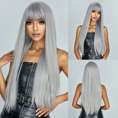 Black Hair Long Straight Wigs for Women Natural Hair Synthetic Wigs Daily Cosplay Heat Resistant - My Store