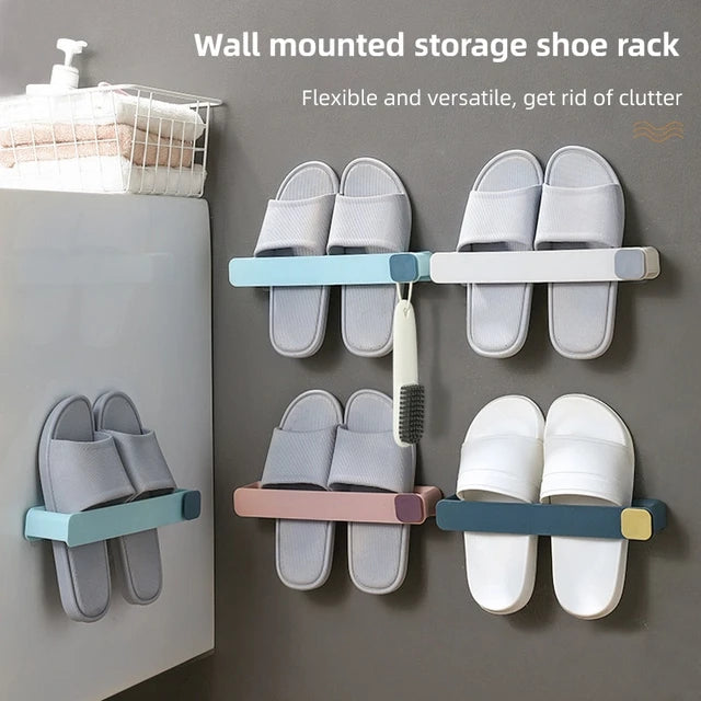 Bathroom Slipper Shelf No Punching Wall Mounted One Piece Shoe Rack Space Saving Shelf Bathroom Hanging - My Store