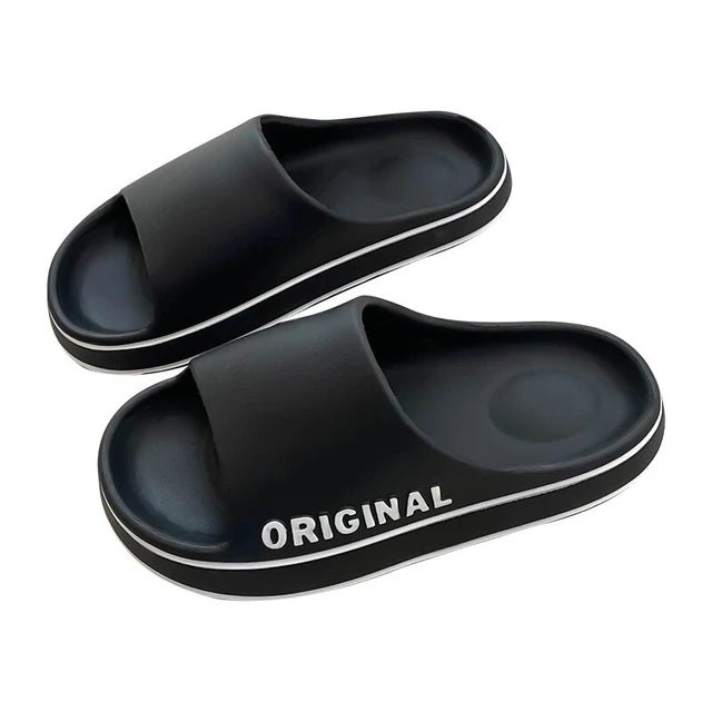Feslishoet Women Letter Slippers Beach Slides Solid Color Mens Thick Sole Indoor Bathroom Anti Slip Shoes Summer Couple Sandals - My Store