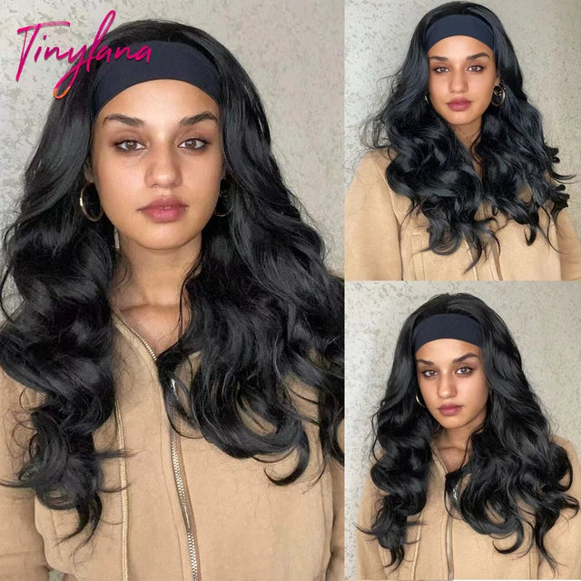 Curly Headband Synthetic Wigs Natural Black Long Women's Headband Wig Deep Water Wave Bohemian Hair For Black Women Fake Hair - My Store